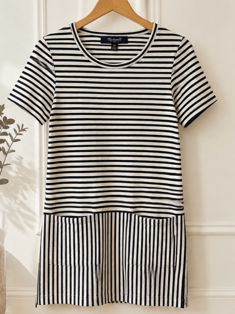 Madewell Black & White Striped Short-Sleeve Pocket Dress